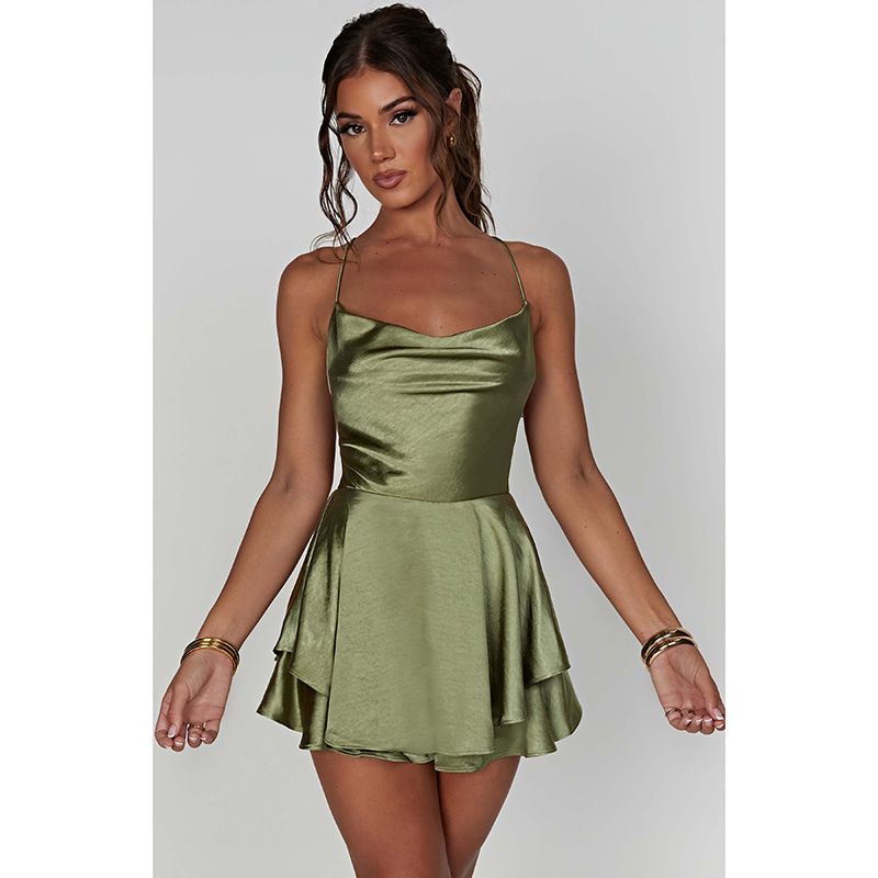 Damenbekleidung sexy Taschenkragen rückenfreies Trägerkleid Temperament heißes Mädchenkleid kurzer Rock_voghion.com