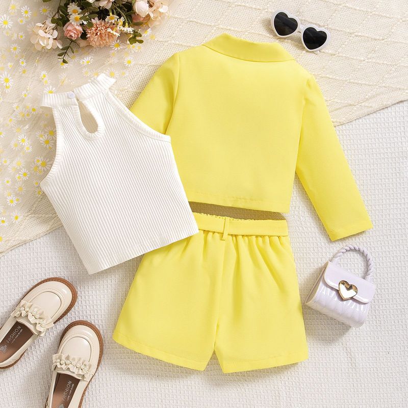 Ρούχα για νήπια Κοριτσιών Μόδα Εσωτερική Ρούχα με λαιμόκοψη και τιράντες Μακρυμάνικο Σορτς με πέτα Σακάκι_voghion.com