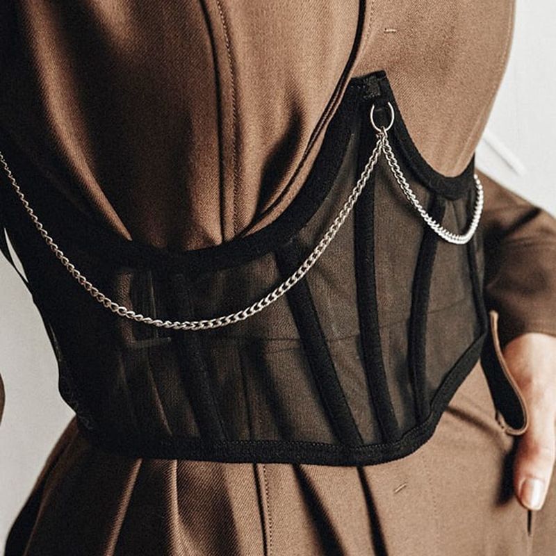 Gilet a spina di pesce indossato con cinturino per il nuovo top con cintura primaverile da donna 2024_voghion.com
