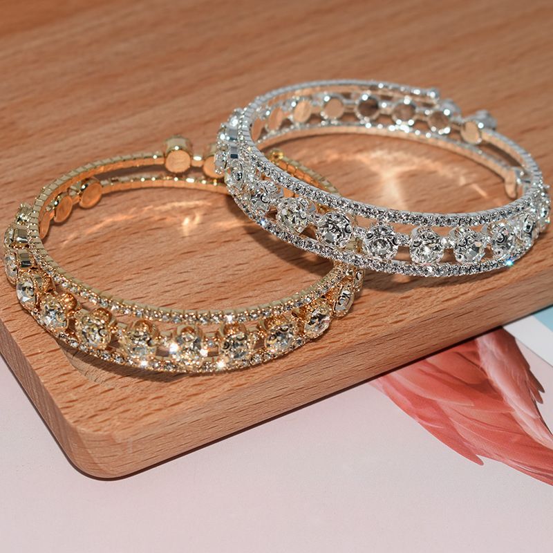 Pulsera nupcial versátil con cristales abiertos y envuelta en diamantes de imitación para mujer_voghion.com