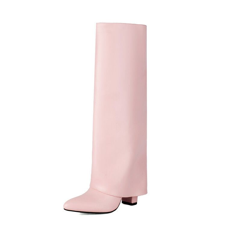 Modestøvler til kvinder med spidse ben med høje hæle plus størrelse slip-on modestøvler med høje ben_voghion.com