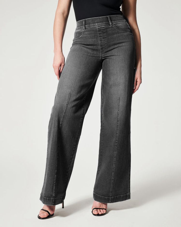 women's wide-leg mid-waist jeans high elastic elastic waist washed jeans for women_voghion.com