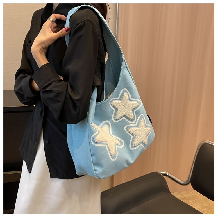 Star Pattern Women's Trendy One Shoulder Underarm Bag With Large Capacity And Versatile Student Commuting Tote Bag_voghion.com