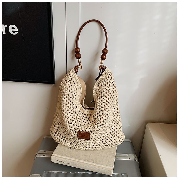 Borsa di paglia intrecciata, borsa in stile festivo, borsa a tracolla in maglia cava alla moda da donna, borsa tote da pendolare di grande capacità_voghion.com