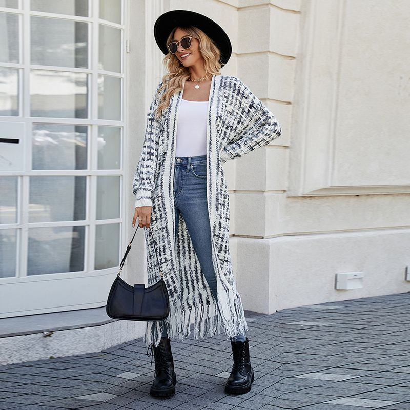 K New Plus Size Long Cardigan With Tassels; Women's Hot Style._voghion.com