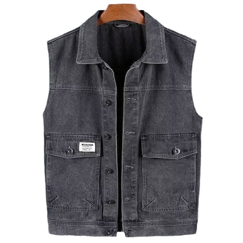 Kavbojski telovnik za moške, nova delovna oblačila, majica brez rokavov, ohlapna jeans jakna, nišni dizajn, robusten in čeden_voghion.com