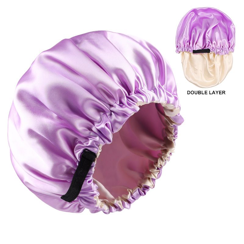 Cuffia da notte in raso a doppio strato, fibbia regolabile invisibile piatta, cuffia da doccia in seta tinta unita, indossabile su entrambi i lati, cuffia elastica per capelli_voghion.com
