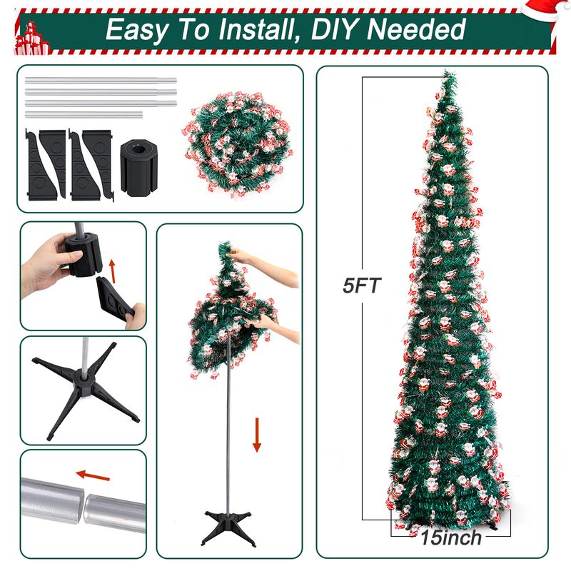 Christmas Tree Retractable Folding Christmas Pagoda Decoration Tree Holiday Home Party Decorations_voghion.com