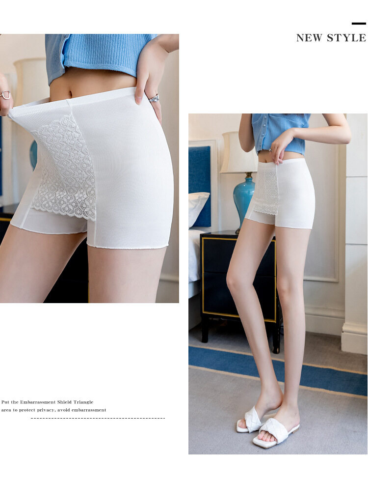 Women's Lace Blocking Anti Embarrassment Double Layer Safety Pants Ice Silk Large Size Shorts_voghion.com