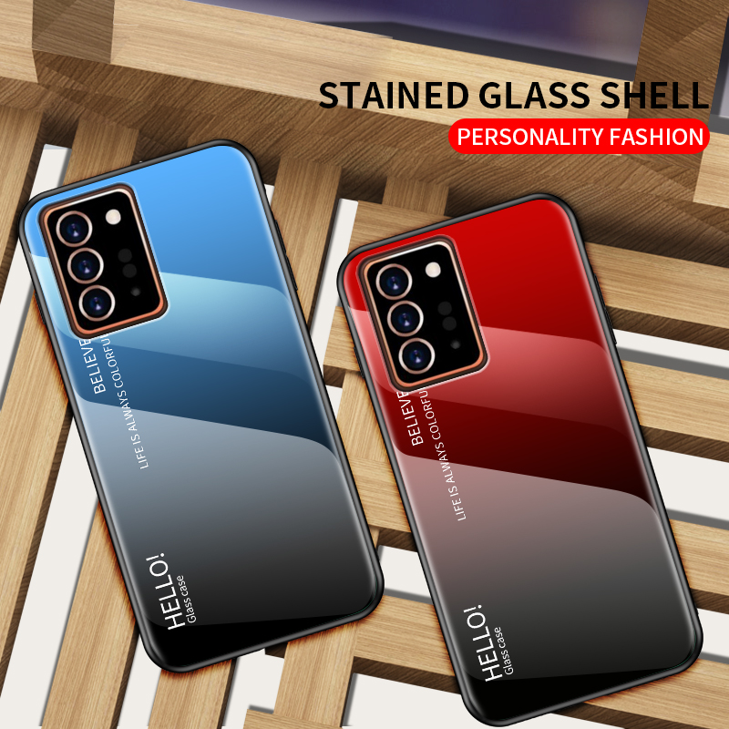 Samsung Galaxy Note 20 Ultra KılıfDegrade Temperli Cam ArkaHibrit İnce Darbeye Dayanıklı Kapak Kılıfı_voghion.com