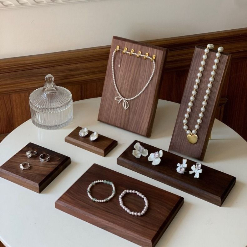 Solid Wood Jewelry Display Tray Counter Necklace Earrings Storage Trays Ring Bracelet Show Tray Small Jewellery Organizer Trays_voghion.com
