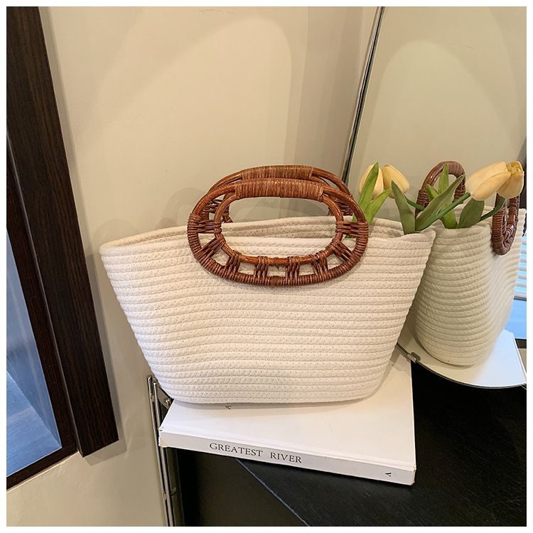 Ny nischdesignad handväska med stor kapacitet, minimalistisk och elegant vävd tygväska för kvinnor med strandgräs_voghion.com