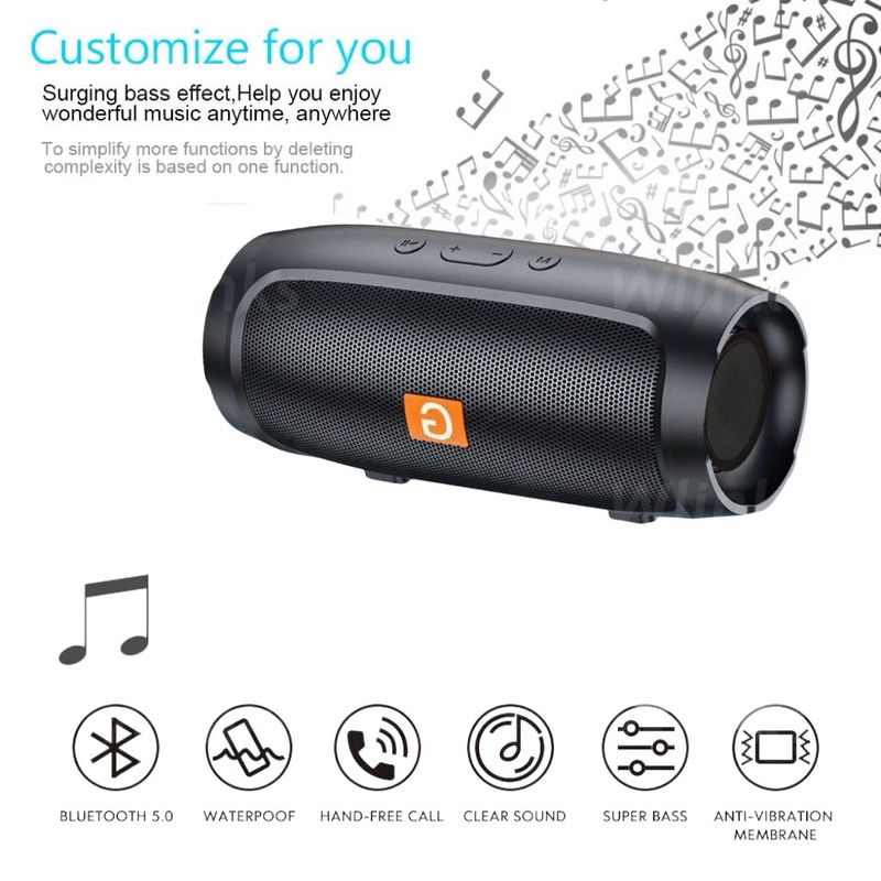 Enceinte Bluetooth portable sans fil, basses stéréo, USB, FM, basses stéréo_voghion.com