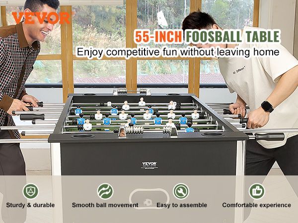 VEVOR Foosball Table, 55 Inch Standard Size Foosball Table, Indoor Full Size Foosball Table For Home, Family, And Game Room, Soccer With Foosball Table Set, Includes 4 Balls And 4 Cup Holders_voghion.com