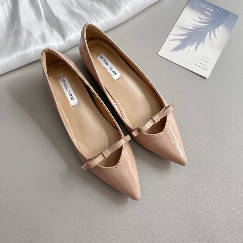 Versione in pelle di pecora ~ Scarpe da sera a punta con fiocco in vera pelle, altezza piccola, a forma di V, temperamento dolce_voghion.com