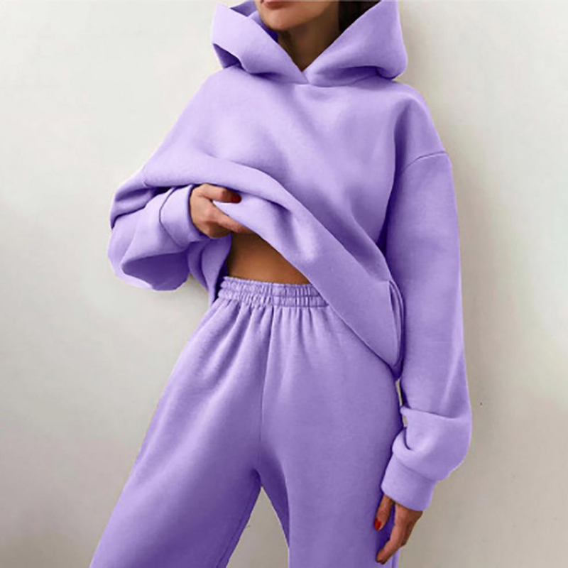 Abbigliamento da donna, felpa a maniche lunghe ispessita moda casual e pantaloni tuta a due pezzi_voghion.com