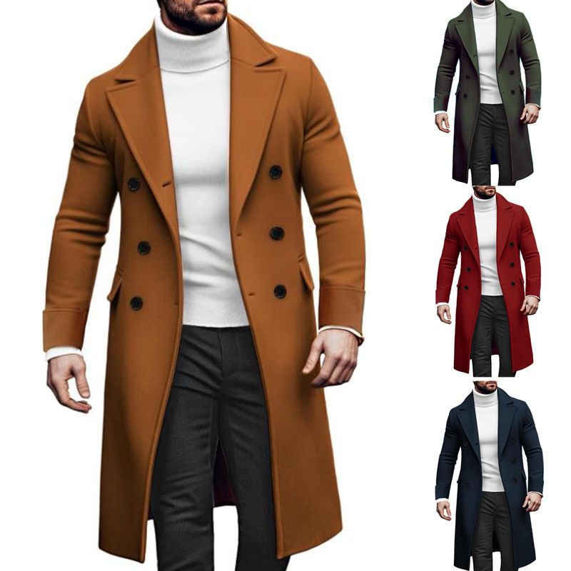 New Woolen Long Coat For Men Double-Breasted Jacket European Version_voghion.com