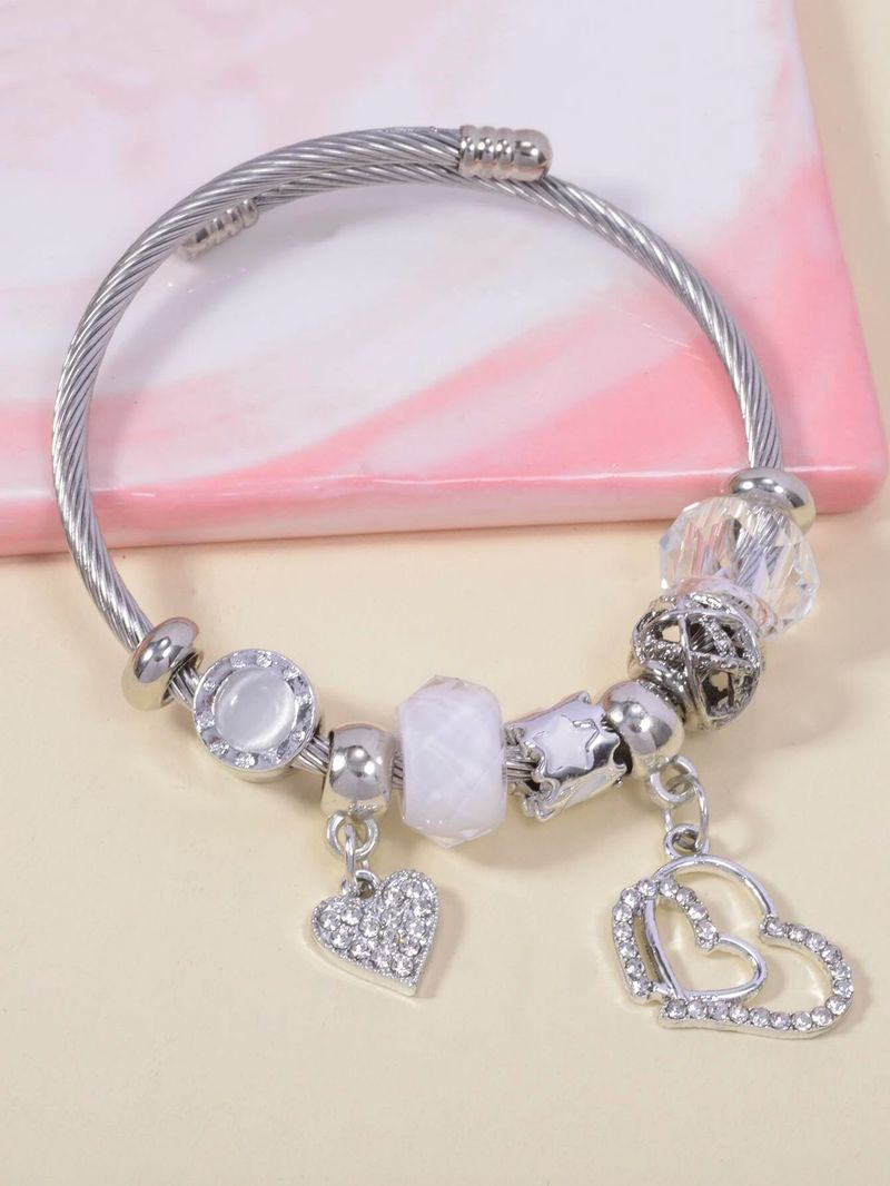 Family Stainless Steel Cat Eye Crystal Crown Love Pendant Element Couple Style Bracelet_voghion.com