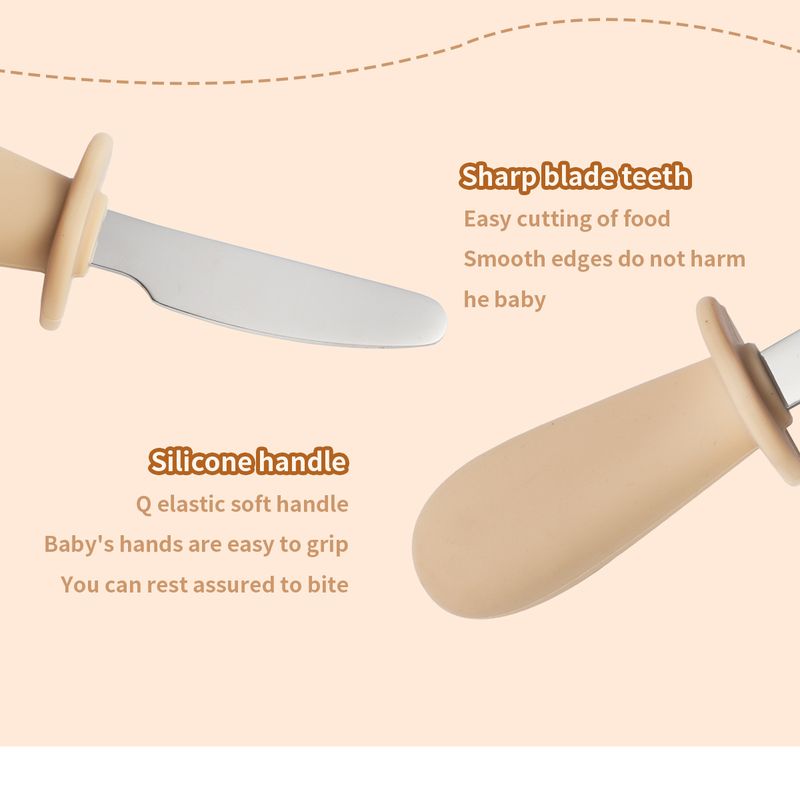 Conjunto de 3 peças de faca, garfo e colher infantil de aço inoxidável 316 com cabo curto de silicone para mãe e filhos, colher para comer infantil, utensílios de mesa portáteis_voghion.com