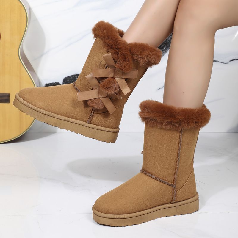 New Length Autumn and Winter Women's Mid Height Boots Bow Shaped Fashionable Plush Snow Boots_voghion.com