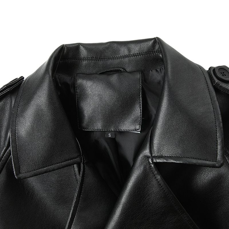 Giacca in pelle sintetica da donna alla moda - Vestibilità oversize, cintura in vita, stile streetwear (nero/bianco, S/M/L/XL)_voghion.com