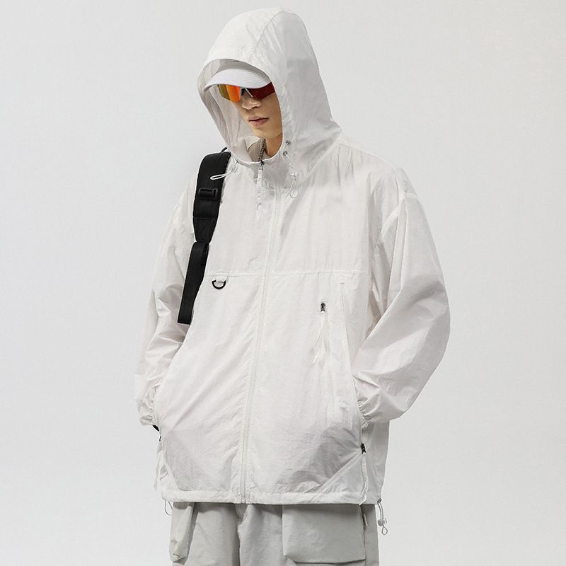 New Summer Sunscreen Clothes Men's Thin Loose Solid Color Sunscreen Hooded Skin Clothes Men's Versatile Zipper Sunscreen Jacket_voghion.com