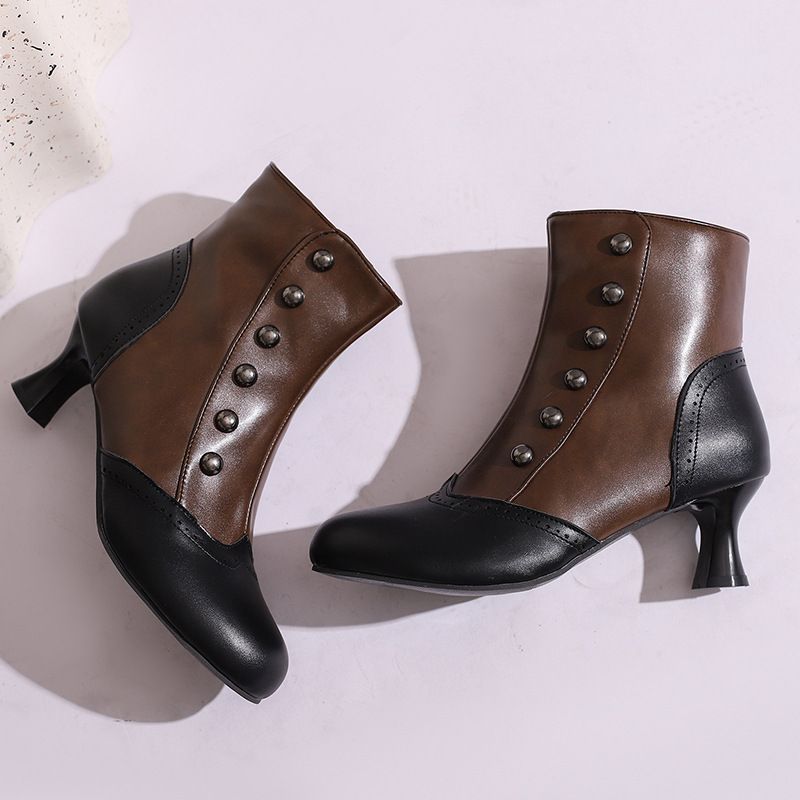 Damen Stiefeletten Herbst Winter Kurze Stiefel Farbblock Mitte Der Wade Mit Nieten Roman Dicker Mittelhoher Absatz Martin Brogue Damen S Stiefel Größe_voghion.com