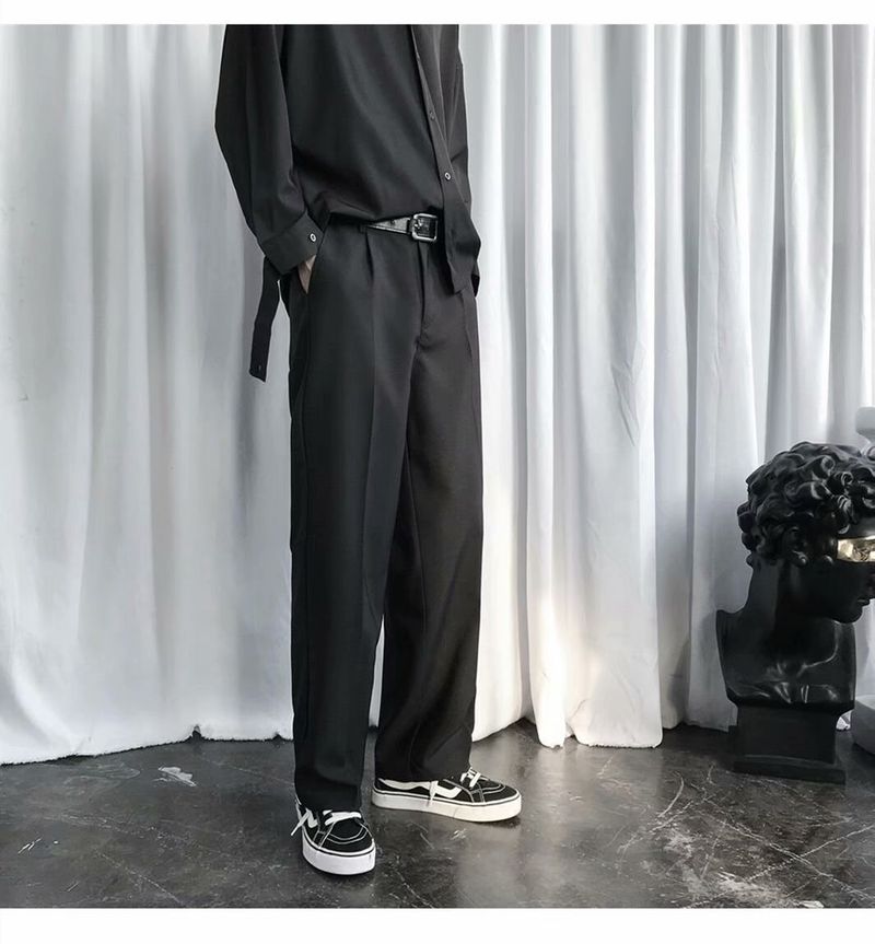 Pantaloni de costum pentru bărbați, croială lejeră, senzație de agățare, picior larg și drept, pantaloni lungi casual de toamnă și iarnă,_voghion.com