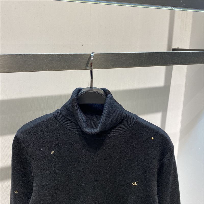 Herrenbekleidung Herren Winter neuer Pullover schwarzer Rollkragenpullover mit Stickerei Schafspelz Strickpullover Mode Business Herrenhemd B1EGA4326_voghion.com