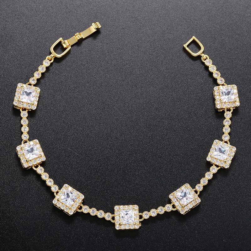 Collana con bracciale da donna in rame e zirconi a forma di cuore, con diamanti quadrati a forma di cuore color pesca, VL222_voghion.com