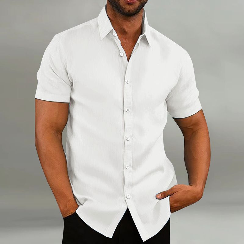 2024 New Men's Cotton And Casual Loose Short Sleeved Shirt_voghion.com