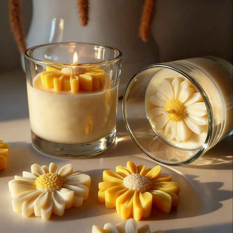 Candela profumata a lunga durata, aromaterapia semplice e di lusso, in cera di soia vegana naturale, per la casa, con girasole._voghion.com