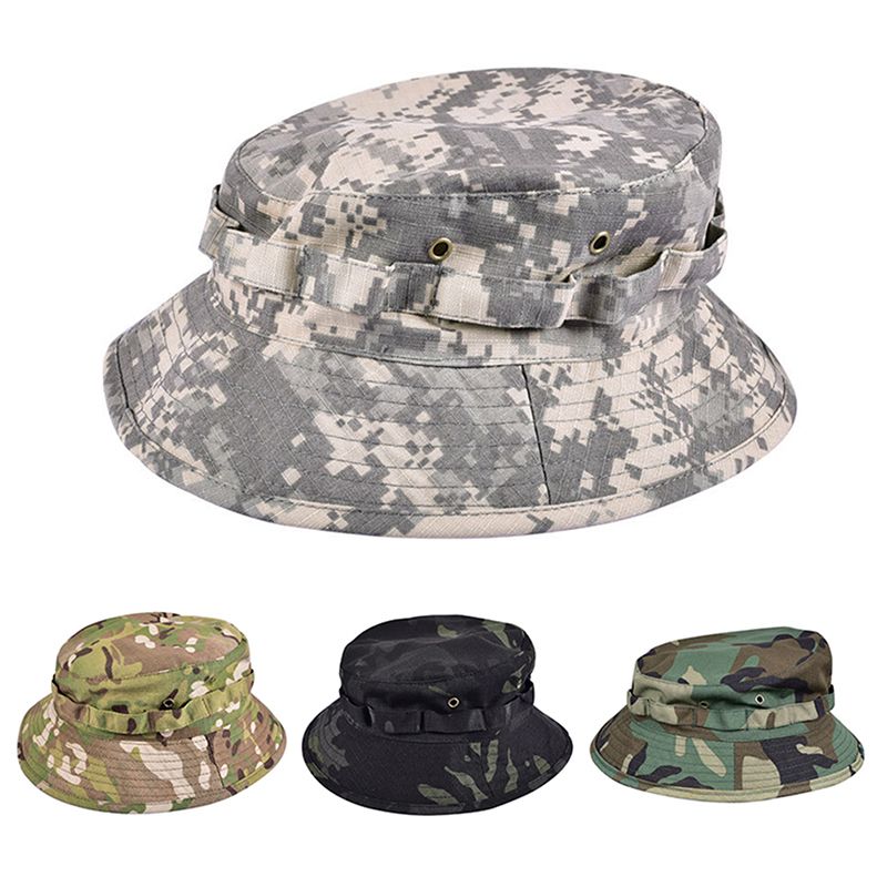 Nowości 1 szt. Boonie Hat Military Tactical Bucket Hats dla Safari Men Women Hunting Fishing Outdoor Camo Camouflage Cotton Sun Cap_voghion.com