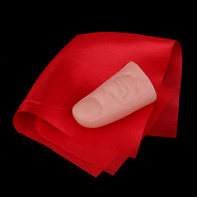 Accessoires de tour de magie, gros plan, disparition, pointe du pouce en plastique + soie rouge_voghion.com