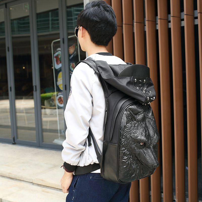 Personalized men's bag, women's PU handheld single shoulder backpack, new animal leopard head travel computer backpack_voghion.com