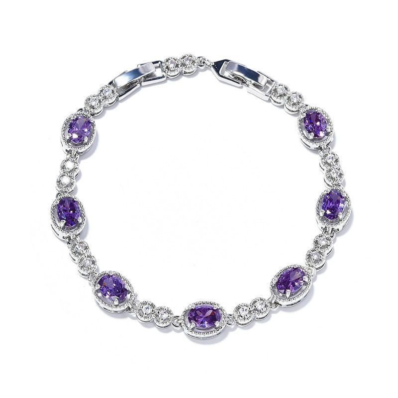 Korean Blue Color Treasure Rectangular Light Pure Handmade Inlaid Geometric Colored Zircon Bracelet For Women_voghion.com
