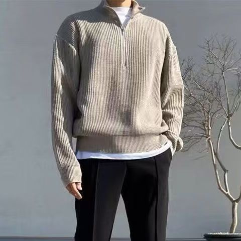 Perlen-Halbreißverschluss-Strickjacke für Herren – Leichtes koreanisches Lagenteil (4 Farben, M-XXXL)_voghion.com