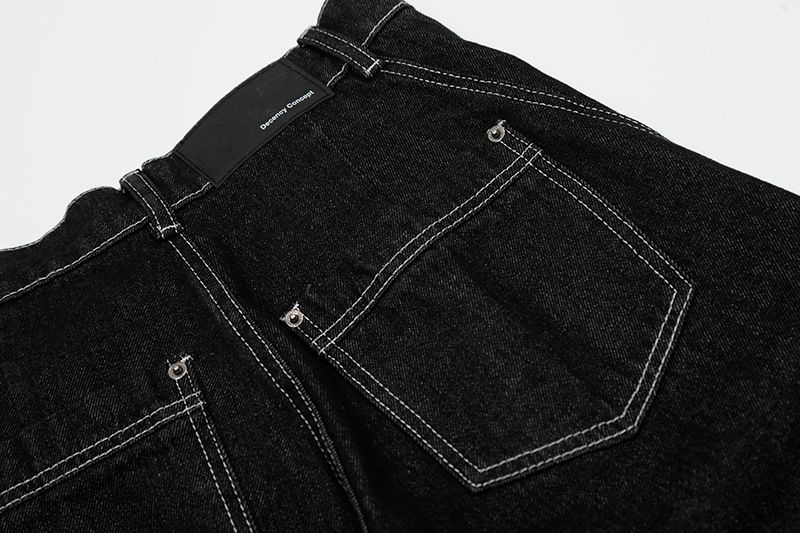 2025 Lässig strukturierter, linearer, plissierter, abgesteppter Schnitt im amerikanischen Stil, Originalfarbe, A-Linie, Scimitar-Jeans, Unisex_voghion.com