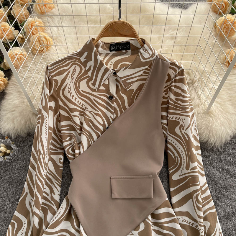 Abbigliamento da donna Maglie a maniche lunghe Larghe e snellenti Maglietta a due pezzi finta con cuciture a righe_voghion.com