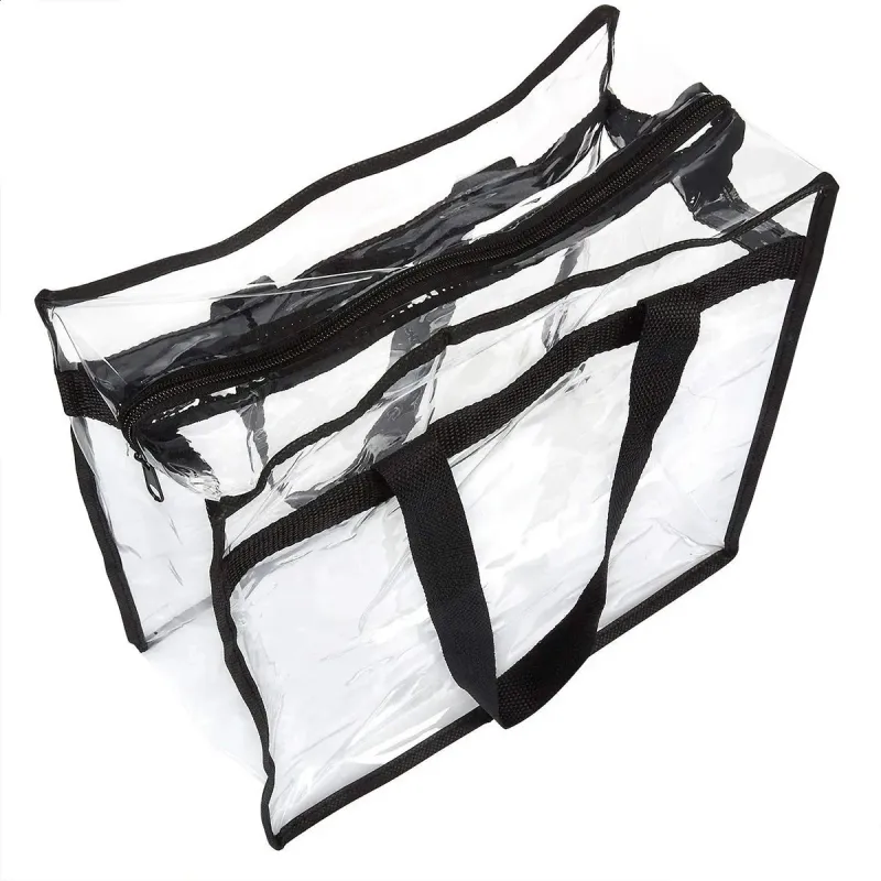 2Pcs Transparent Large Capacity Clear Tote Bags With Zipper Flexible Multipurpose PVC For Swim Storage Shopping_voghion.com