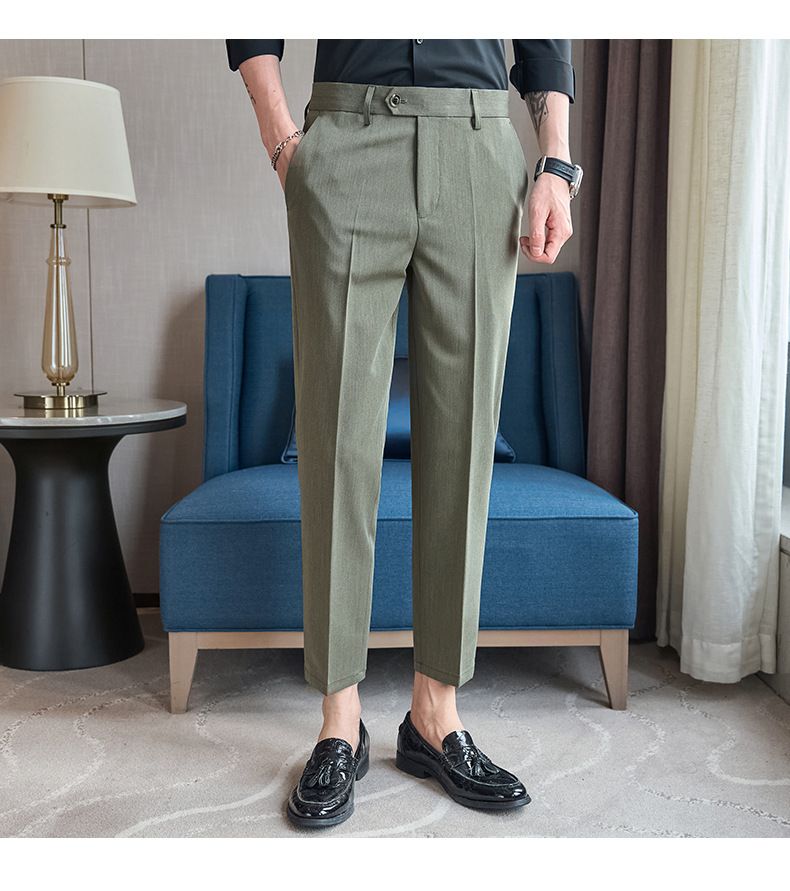 Summer new casual Korean version of youth simple nine-point slim-fitting small straight men's pants_voghion.com