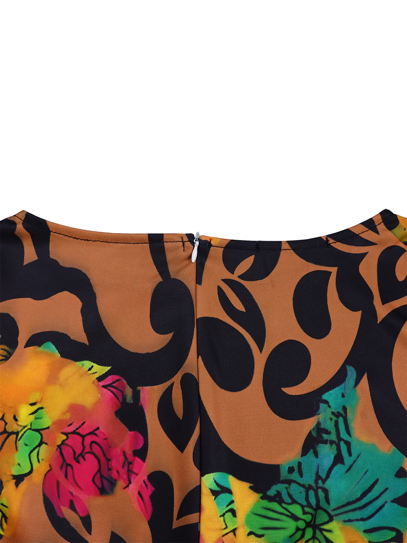 Blusa feminina estampada com cadarço, gola redonda, tamanho grande, estilo africano_voghion.com