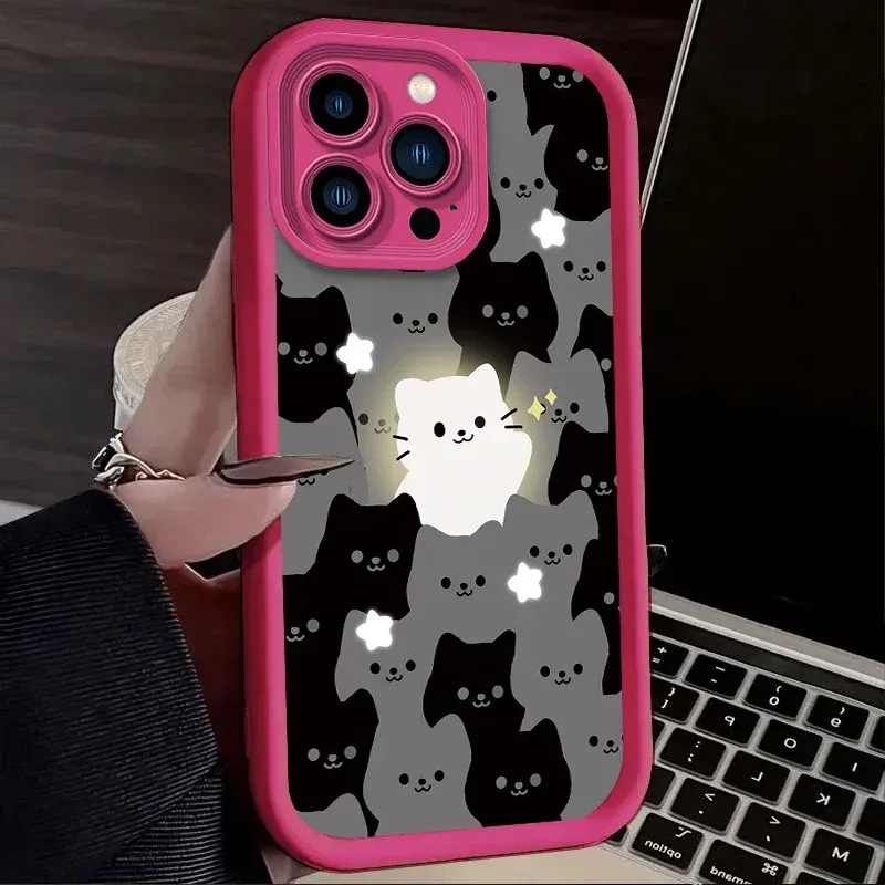 Custodia a forma di gatto con coppia carina per iPhone 15, 16, 14, 13, 12, 11 Pro Max X, XS, XS Max, XR, SE 2020, 7, 8 Plus, cover posteriore in silicone morbido per iPhone 16._voghion.com