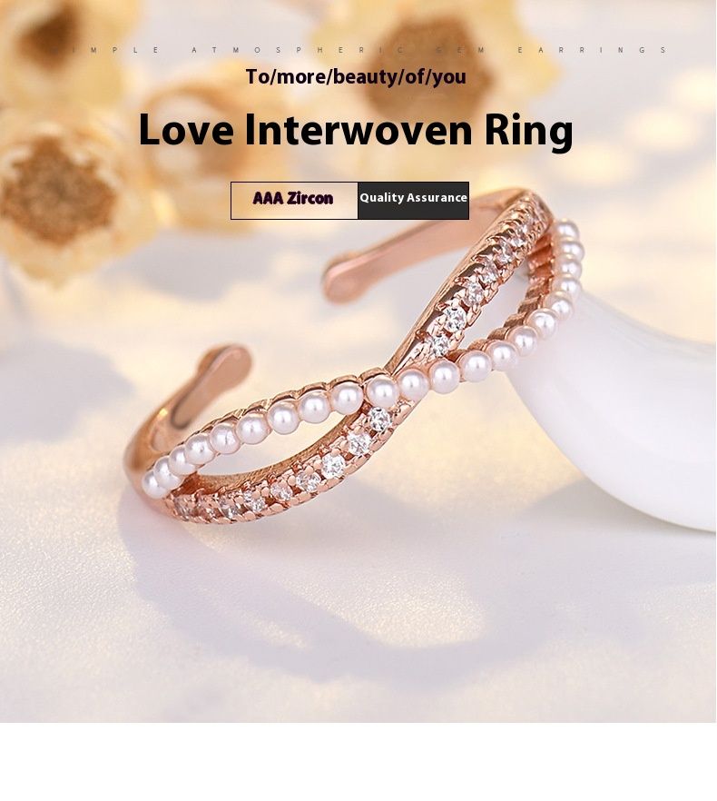 Neuer Silberring mit Perlen und Kreuzbogen für Damenmode, Schlichtheit und personalisierten offenen Ring_voghion.com