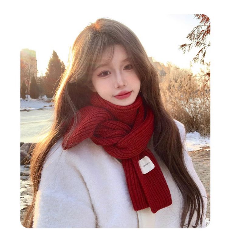 Sciarpa da donna Inverno 2025 Nuova sciarpa calda coreana in lana lavorata a maglia Sciarpa calda spessa rossa da donna_voghion.com