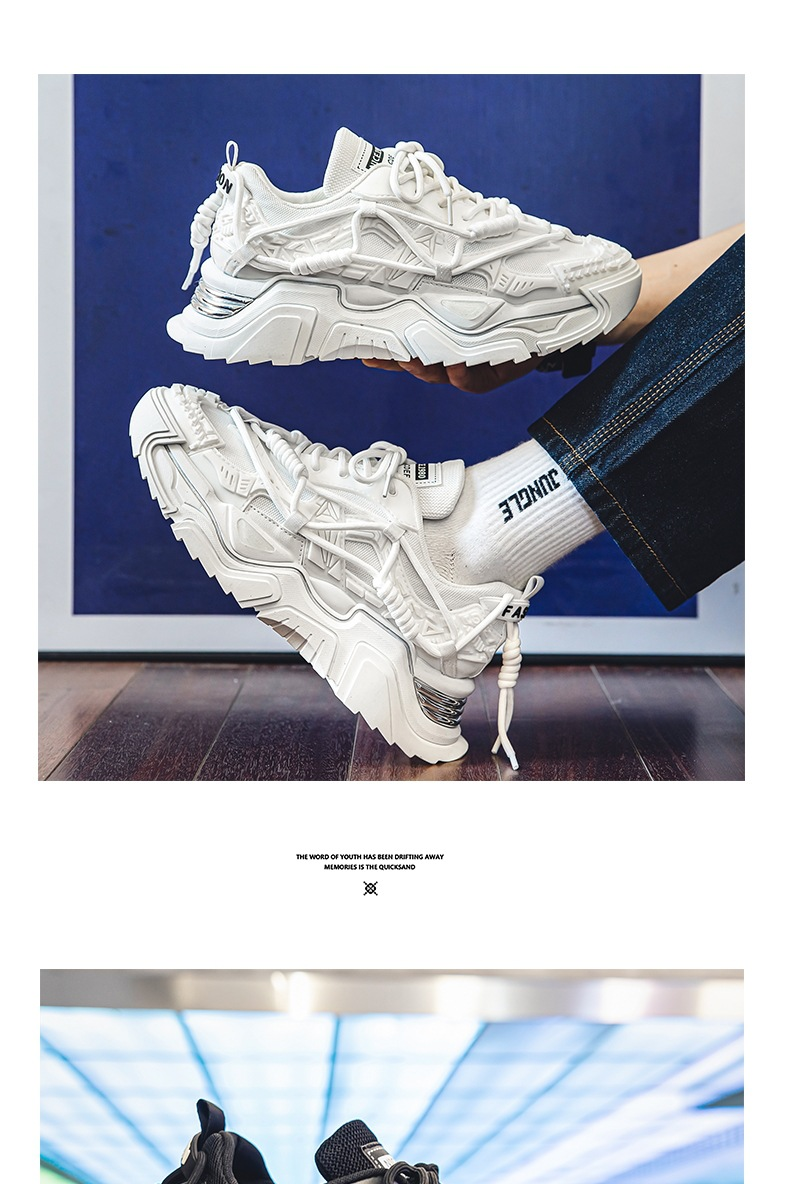 De nye platforms Mech Daddy-sko med tykke såler, forår, ungdom, all-match, skridsikre sportssko, trendy, afslappede, hvide sko_voghion.com
