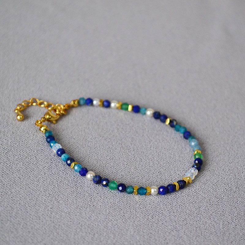 Collana con perline di cristallo di lapislazzuli ispirata alla notte stellata - Design fresco, semplice ed elegante, gioielli infusi d'arte_voghion.com