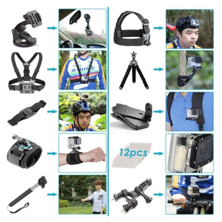 Specificații setului de accesorii pentru aparate foto sport Limit: 50-în-1 și 120-în-unul pentru aparate foto sportive aplicabile Marca GoPro Yi Sargo DJI Osmo_voghion.com