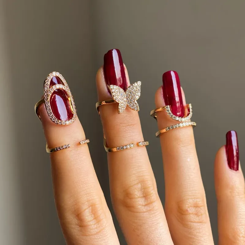 2025 Neuheiten Mode Gothic Metall Linie Dünne Nagel Ringe Mädchen Täglichen Kristall Fingertip Schutzhülle Schmuck Zubehör für Frauen_voghion.com