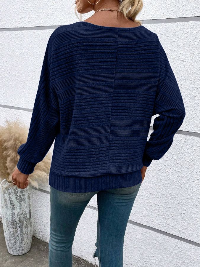 Autumn And Winter New Comfortable Casual Solid Color Long Sleeved Round Neck Patchwork Pullover Top T-shirt For Women_voghion.com